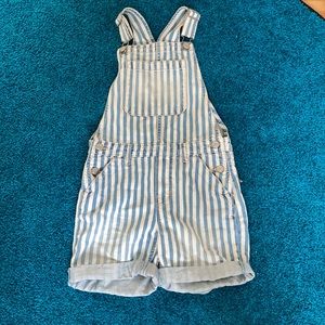 Blue and white striped overalls